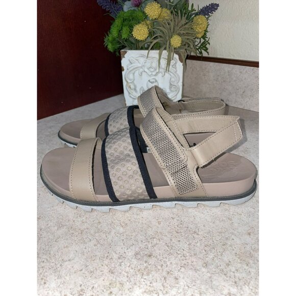 Sorel Roaming Devon Flat Sandals Beige Leather Adjustable Straps Casual 8.5 - Picture 5 of 9